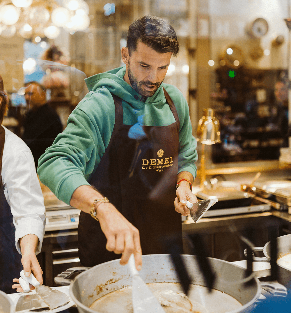Grigor Dimitrov preparing Kaiserschmarrn at Demel