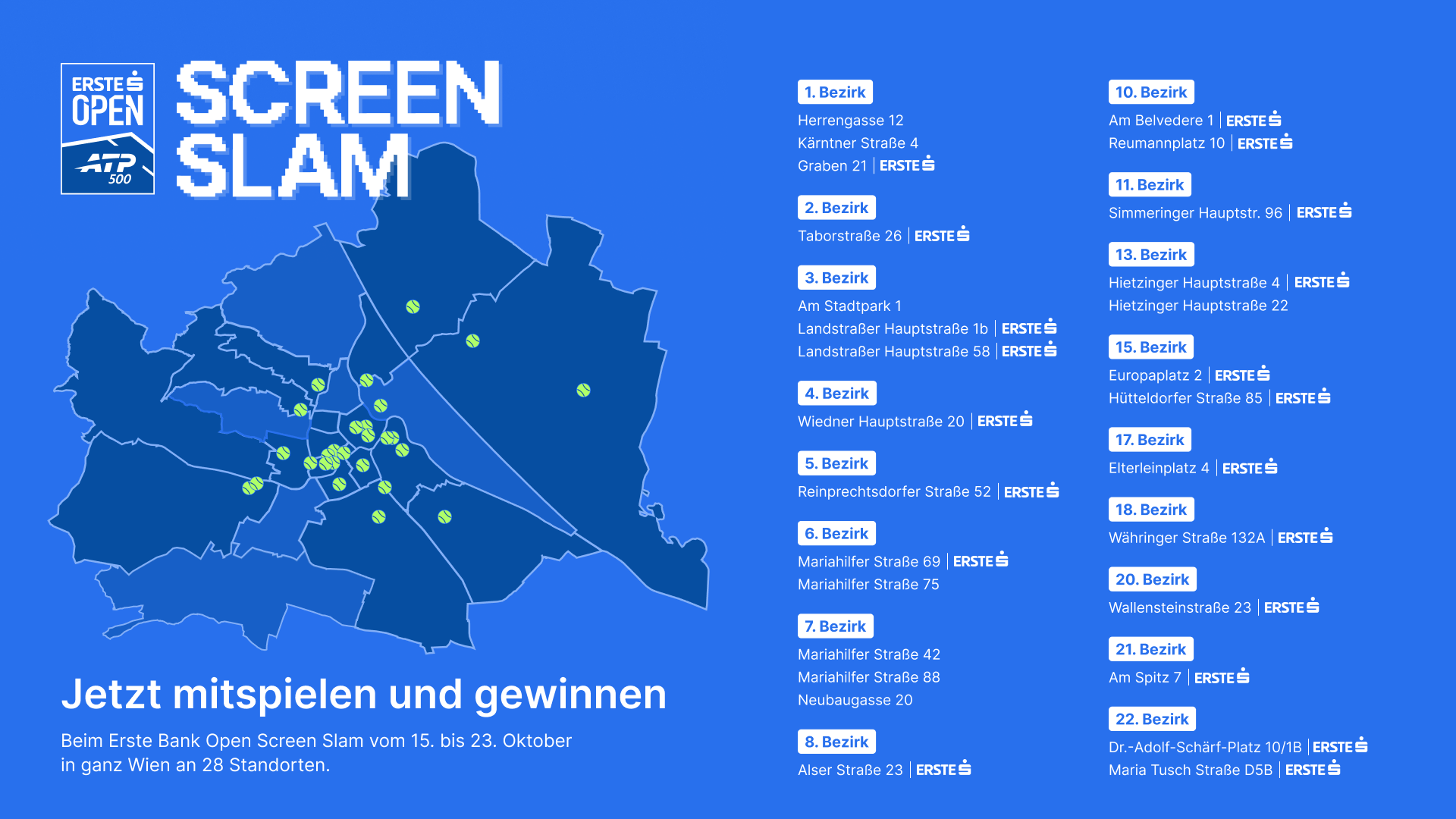 Erste Bank Open Screen Slam locations in Vienna